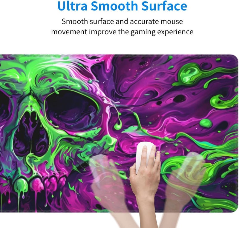 Brecoy Gaming Mouse Pad Desk Pad,Extended Big Mouse Pad,31.5x11.8 Inch Long Computer Keyboard Mouse Mat Mousepad with 3mm Non-Slip Base and Stitched Edge for Gaming and Office… (Watercolor Skull 2) - Image 5